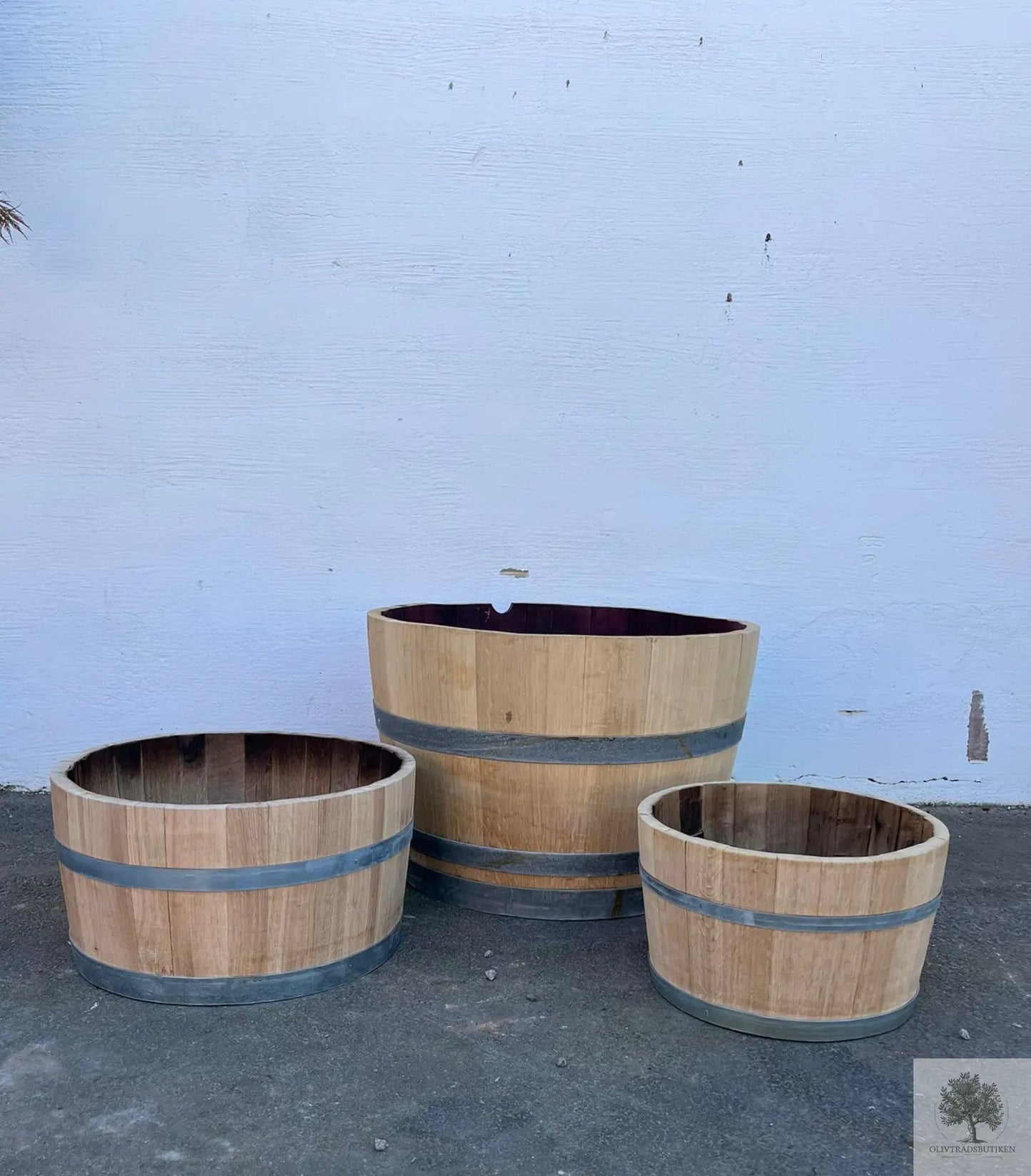Halv nytillverkad trätunna i ek - 50 x 27 cm